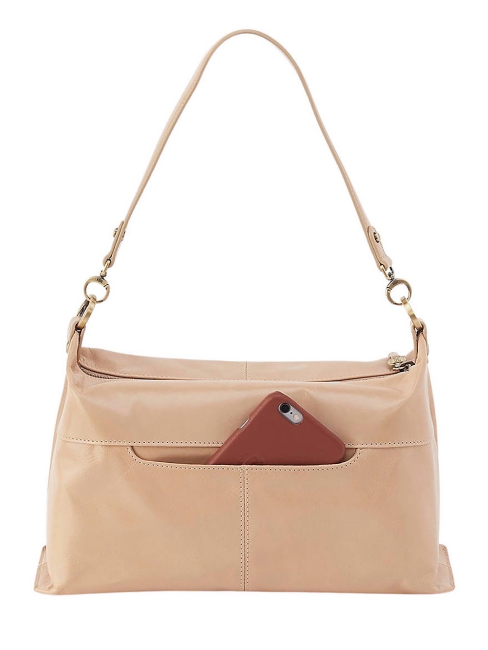HOBO Beige Leather Shoulder Bag with Gold-Tone Hardware